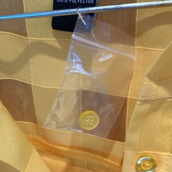 Ashro Duster Blouse sheer contrast gridded pockets button down Top Yellow size M - Picture 7 of 12